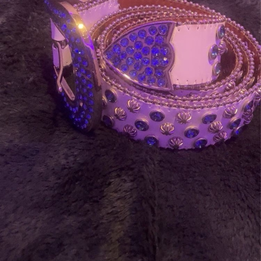 B.B. Simon White and Blue Studded Belt